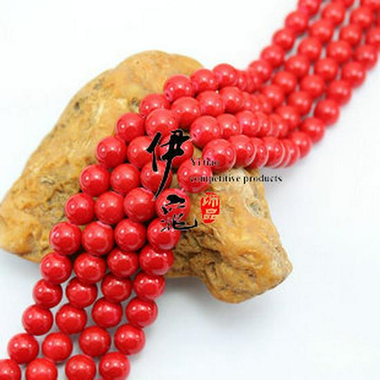 Red Stone Painted 8mm Beads - 50pcs Strand for DIY Jewelry Bracelet
