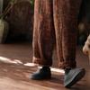 Johnature Women Vintage Print Floral Wide Leg Pants Elastic Waist Warm Winter Trouser Plus Cotton Women Loose Pants