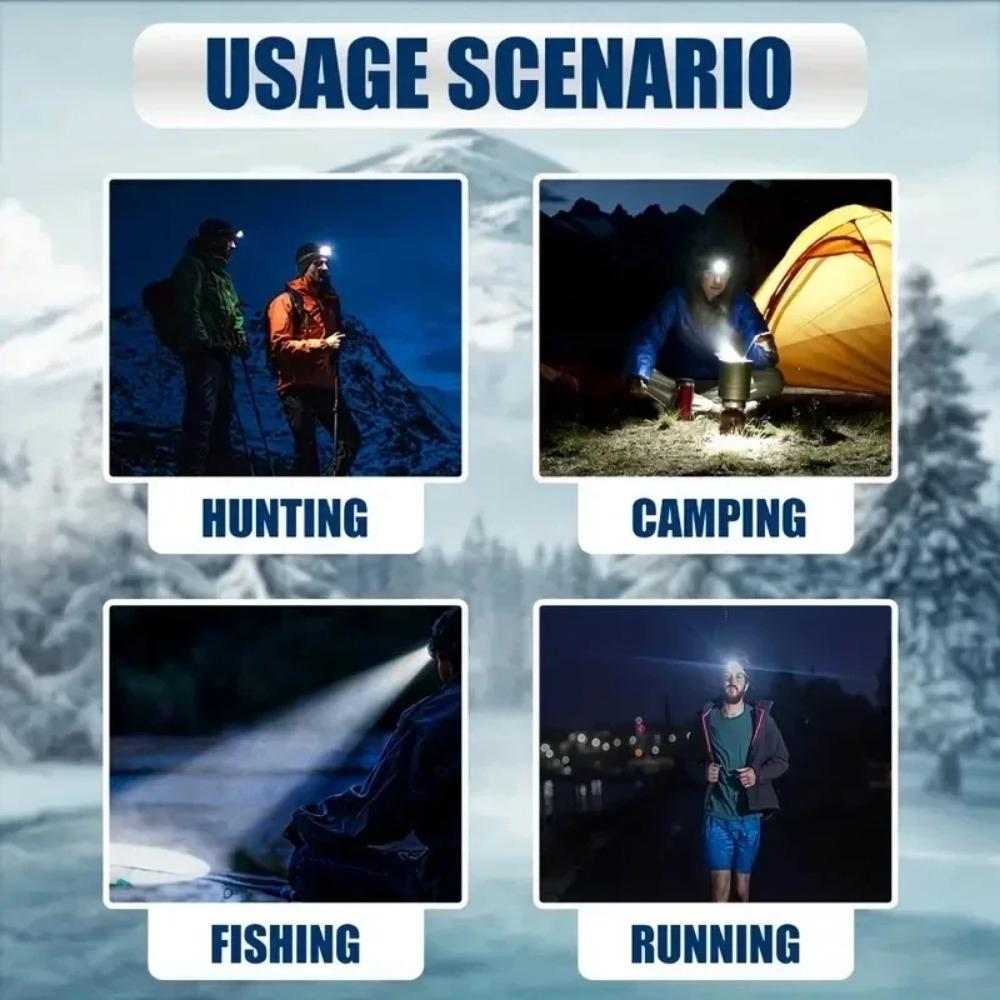 Fari ricaricabili, fari con sensore, batteria integrata ricaricabile USB, 3 modalità, luci per campeggio all'aperto e pesca