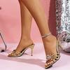 Fashion Summer 2025 Women's Comfortable British Style Floral Slides PU Material Slip-On Shoes Fashionable Pointed Toe High Heels