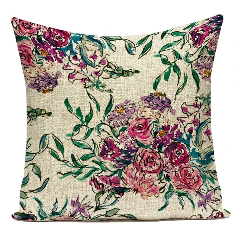 Polyester Decorative Throw Pillows Case Red Rose Purple Lavender Pillow Cover Flower Cushion Cover For Sofa Home Living Room