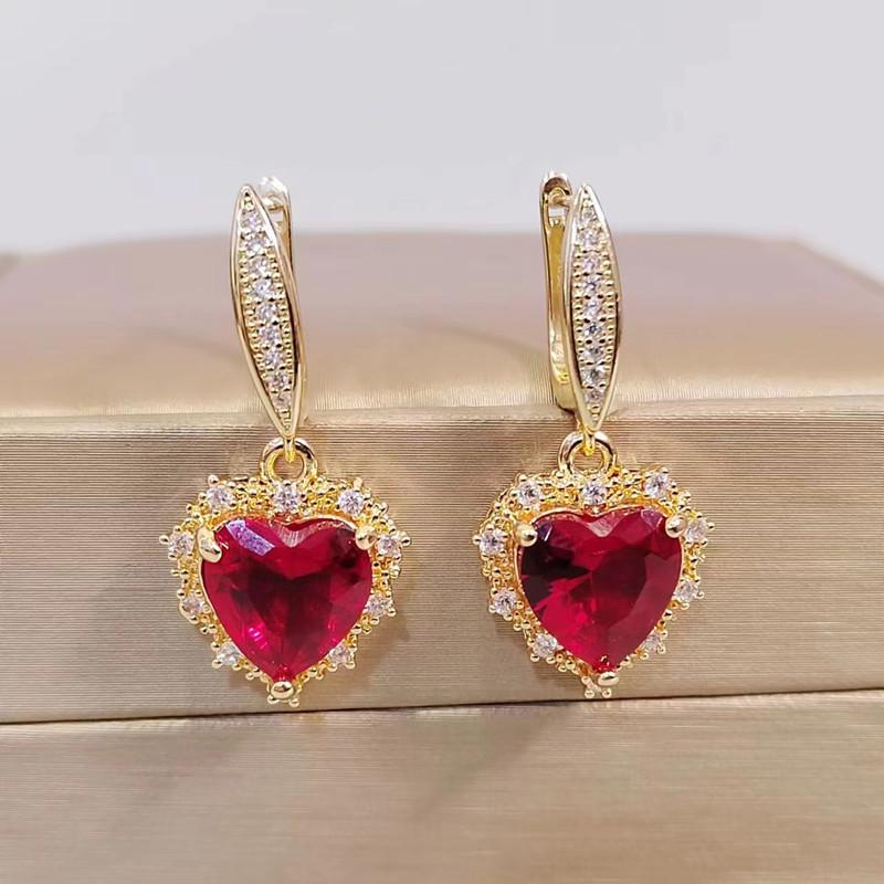 Luxury Heart Cubic Zirconia Drop Earrings for Women New Gold Color Buckle Earring Fashion Jewelry Wedding Accessories