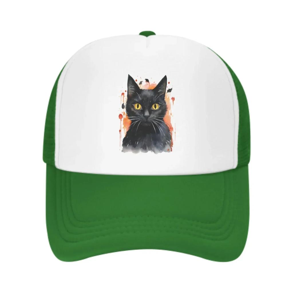 Black Cat Mesh Trucker Hats for Unisex Women Adjustable Casual Fashion Baseball Caps for Outdoor Activities