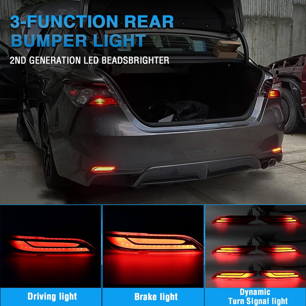LED Bumper Reflector Lights For Toyota Camry 2018 2019 2020 2021 2022 2023 2025 Dynamic Turn Signal Rear Fog Tail Brake Lamp