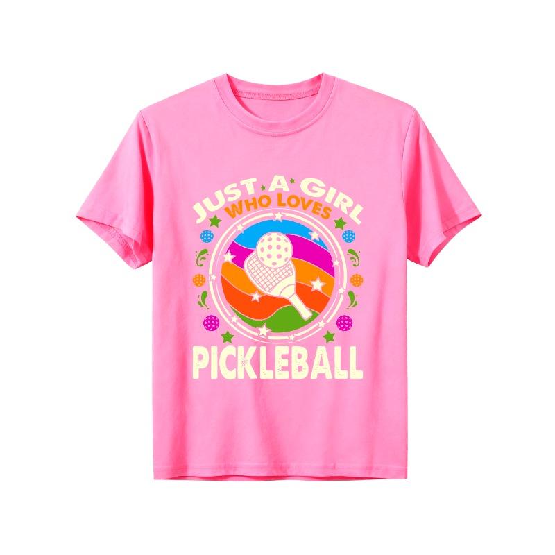 European sizes Pickleball T-Shirt - Just A Girl Who Loves Pickleball Graphic Tee, Casual Round Neck Short Sleeve Top
