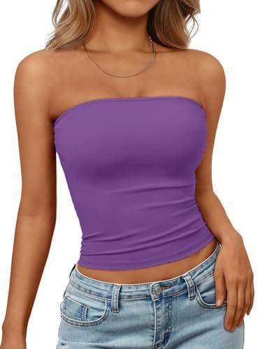Top a tubino senza maniche da donna, senza spalline, Streetwear, tinta unita, Bustier, vestibilità aderente, elasticizzato, estivo, casual, da indossare tutti i giorni, Canottiera