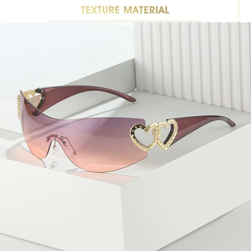 Y2K Rimless Sunglasses Women Hollow Out One-Piece Love Heart Shape INS Fashion UV400 Eyewear