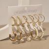 French Retro Pearl Circle Stud Earring Set - 6 Pieces for Women