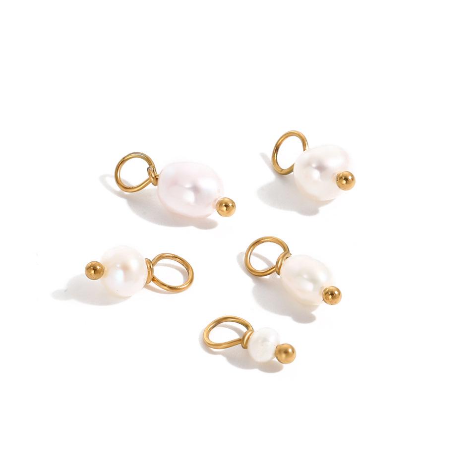 Five-Piece Baroque Freshwater Pearl Earring and Pendant DIY Jewelry Charms In Titanium Steel