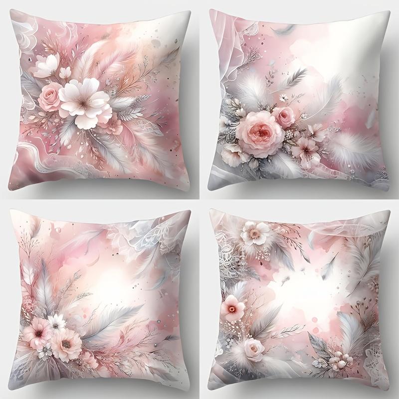 Jmg Clothing Unisex Home Decor Floral & Feather Pillowcase For Elegant Decor Pattern Cushion Cover Suitable For Sofa Bedroom Car Pillow Cover