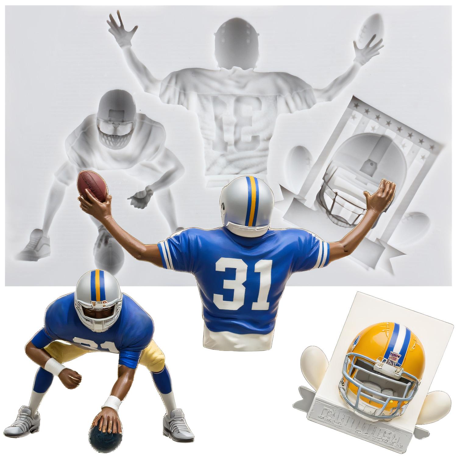 

Rugby Player Silicone Molds Football Player Rugby Football Helmets Fondant Mold Cake Decorating Tools Cupcake Topper Candy Chocolate Gumpaste Mold сірий колір