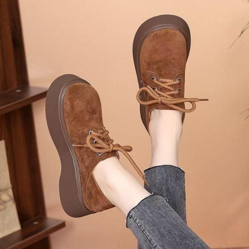 Retro Round-toe Platform Shoes for Women, Heightening Effect, Anti-slip, Versatile and Easy To Wear.