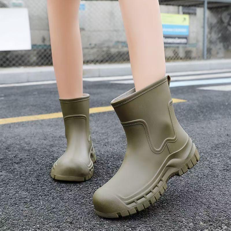 Women's Thick Sole High Top Keep Warm Rain Boots Waterproof Non Slip Detachable Cotton Cover Kitchen Work Shoes Garden Shoes