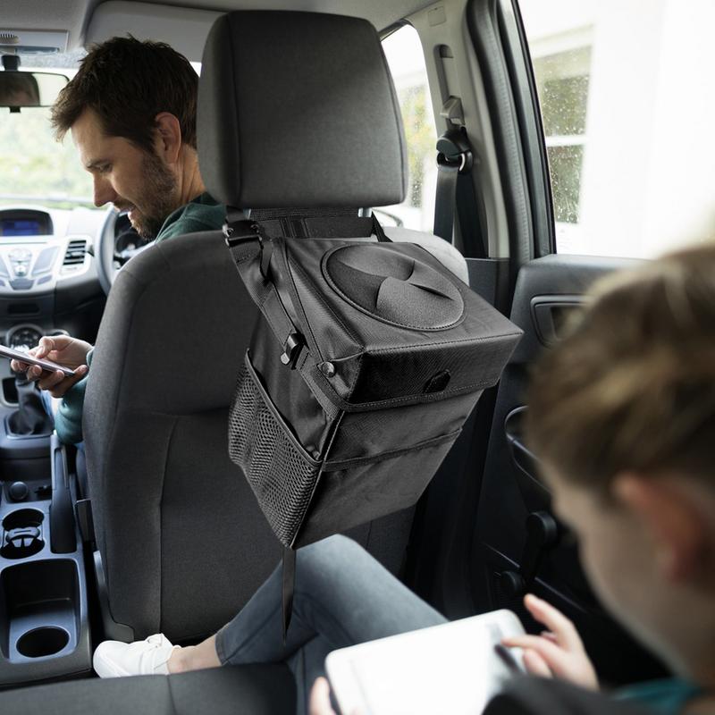 Car Seat Back Organizer Foldable Backseat Organizer Box Classic Black Design Car Chair Back Garbage Bag For Paper Towels Drinks