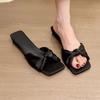 Fashion Summer New Low-heeled Slippers Square-toed Fabric Pleated Butterfly Knot Soft-soled Anti-slip and Wear-resistant Sandals