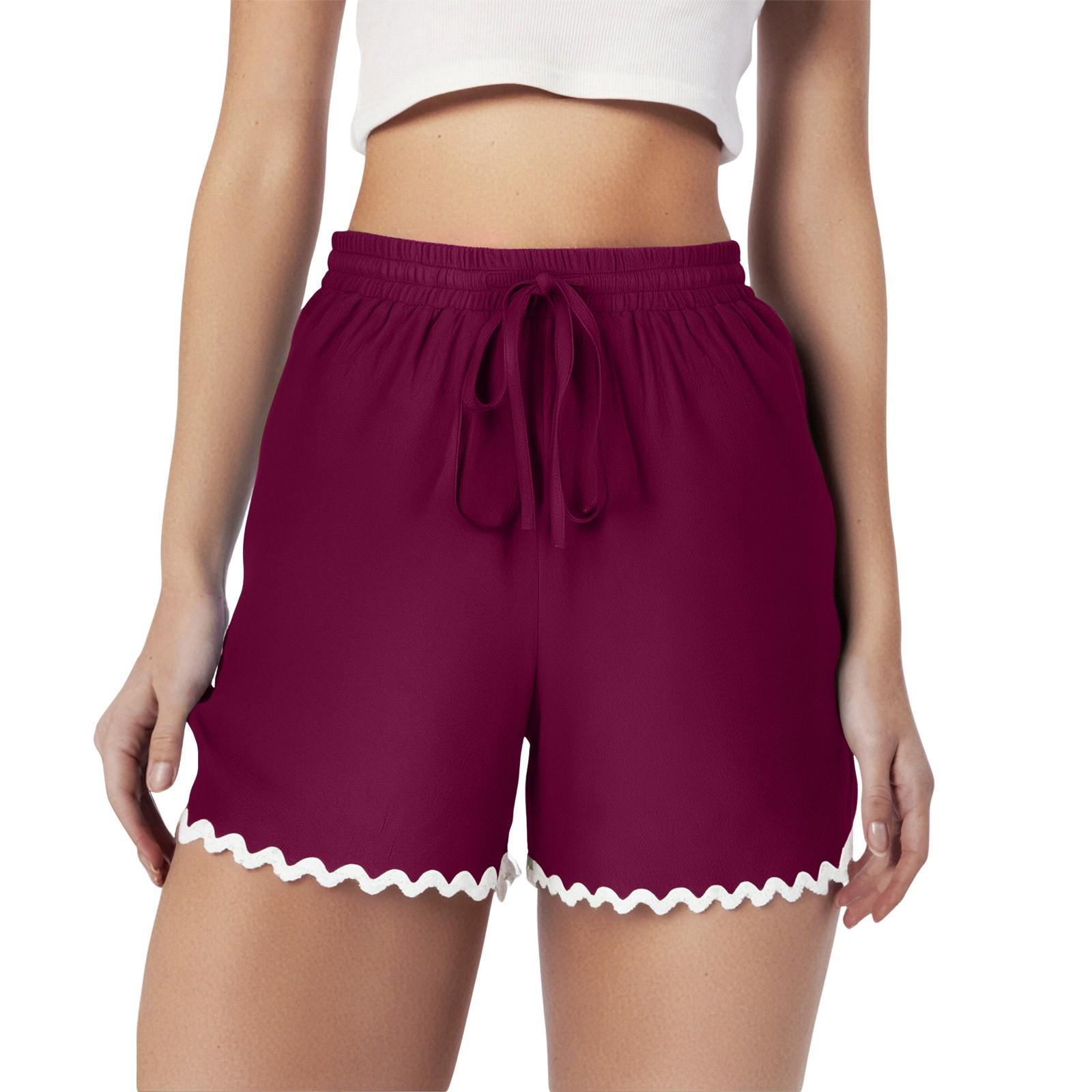 

Шорты для женщин, однотонные повседневные модные шорты, мягкие эластичные талии, хлопковые и льняные шорты S винный