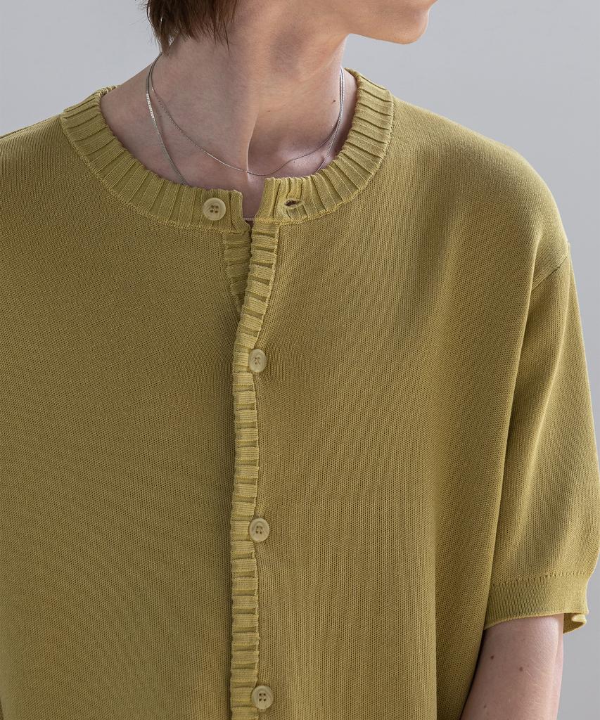 Dekkoloso Panel Rib Short Sleeve Summer Round Cardigan [Green]