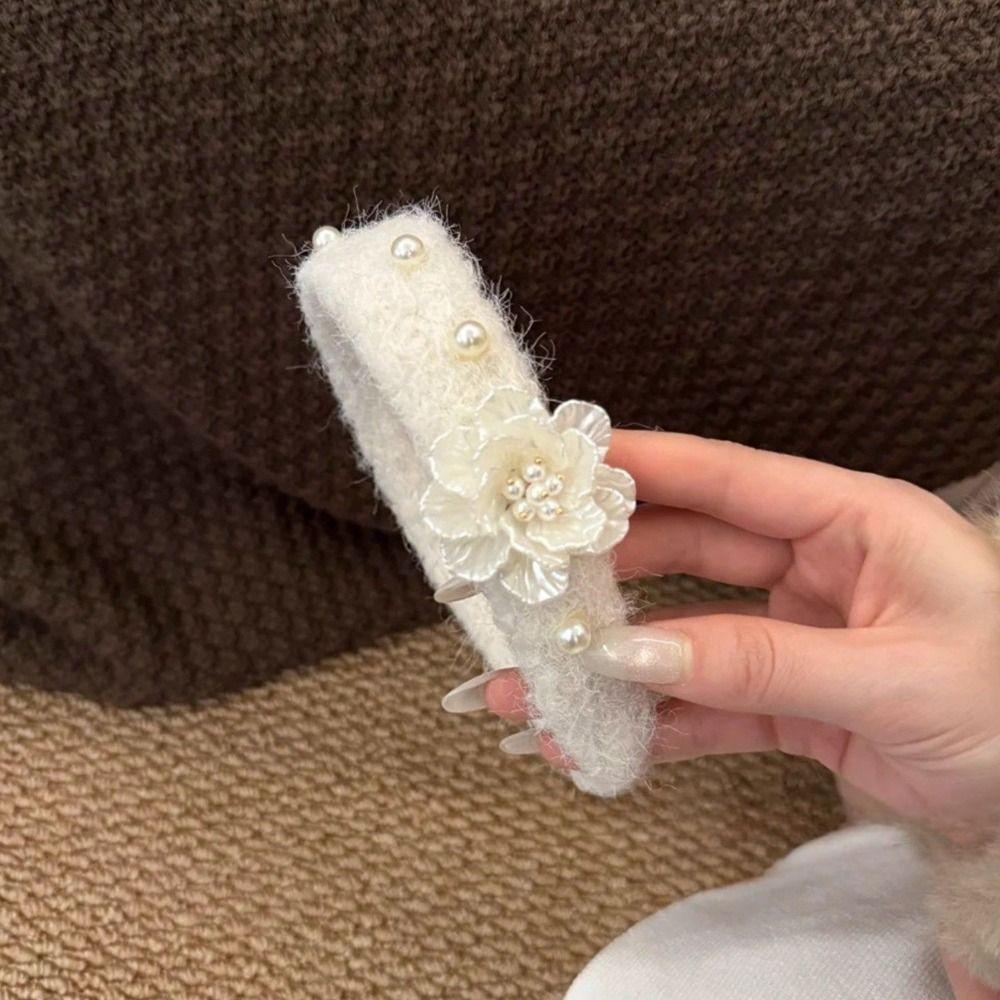 Sweet Floral Pearl Hair Hoop Exquisite Wide Edge Hairband Flocking Flower Headband  Wash Face