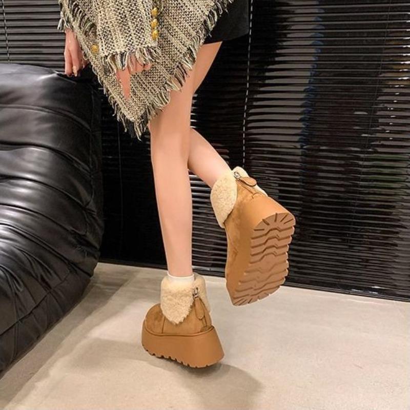 Fashion Booties Woman Shoes Round Toe Solid Color Lamb Winter 2025 Novelty Sale on Offer Footwear Plush Warm Y2k Snow Boots for Women