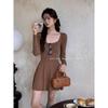 Elegant French Design Slim Knit Dress with Pleated Skirt – 2023 Autumn/Winter Collection