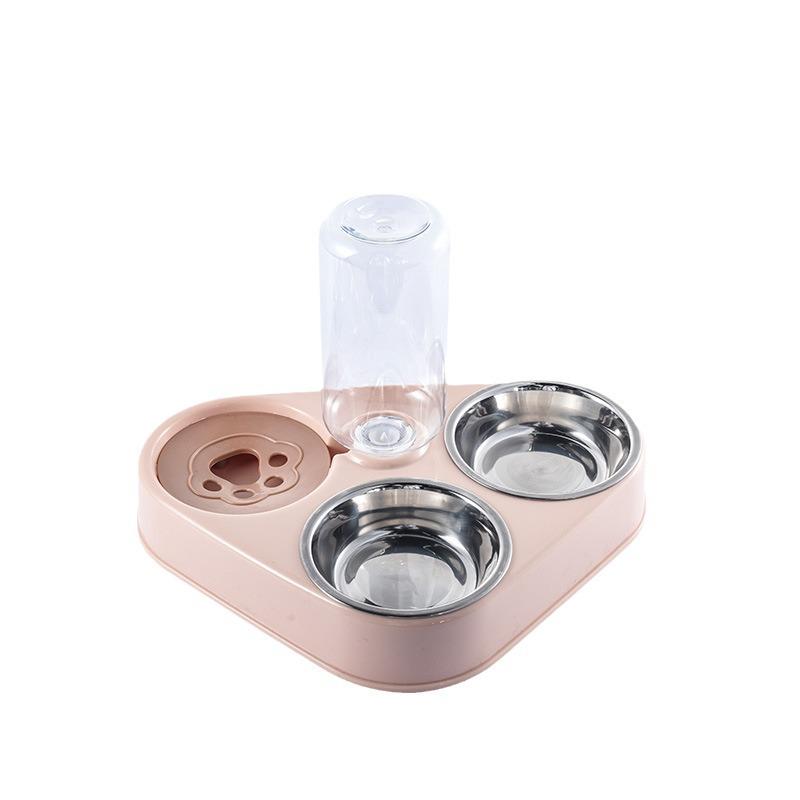 Cute Triangle Pet Bowl Set: 3 Plastic Bowls with Automatic Water Dispenser and Splash-Proof Design