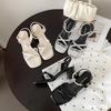 Summer New Thick Heel One-word Buckle Sandals Women Silver High Heel Pearl Fairy Style Versatile Sandals Women