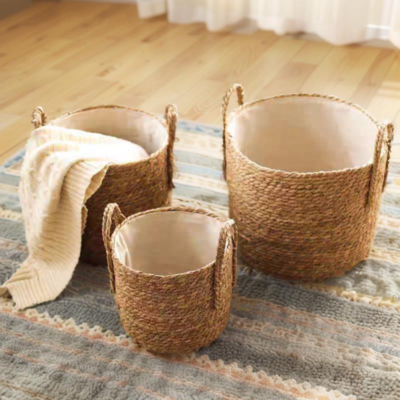 Handmade Woven Planter Basket Laundry Storage Decorative Basket Rattan Straw Garden Flower Pot Sundries Storage Basketes