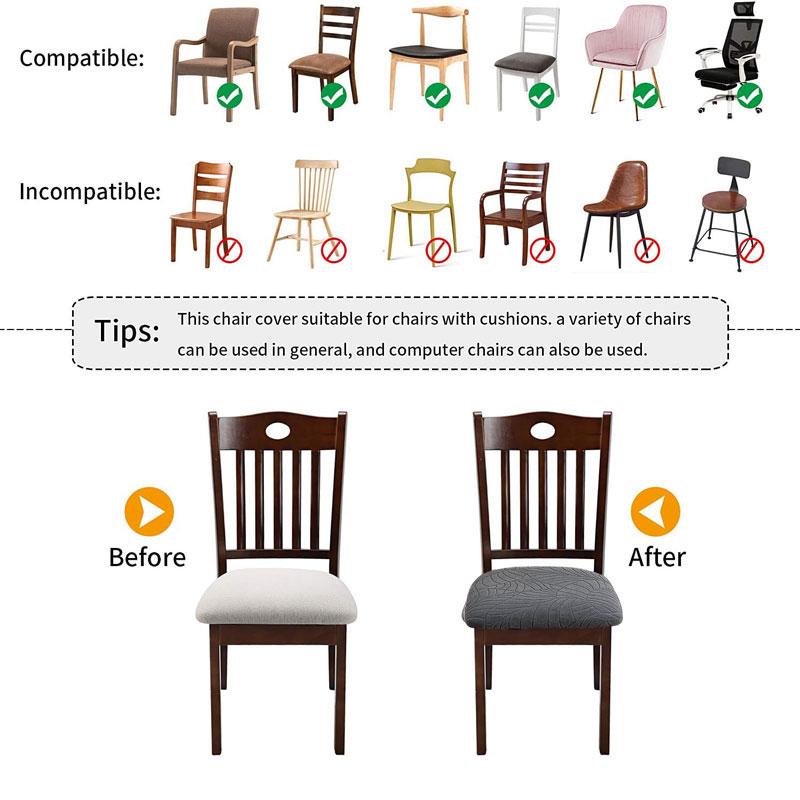 Stretch Jacquard Chair Seat Covers Solid Removable Washable Anti-Dust Dining Room Chair Seat Cushion Slipcovers