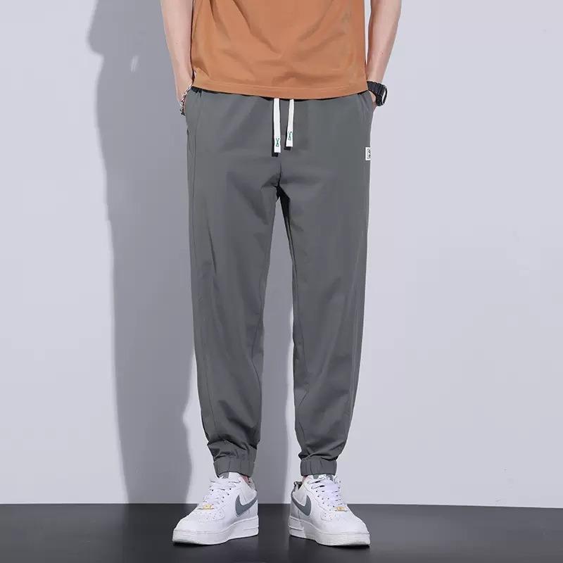 Summer new casual pants men's thin ice silk tied feet loose and comfortable sweatpants
