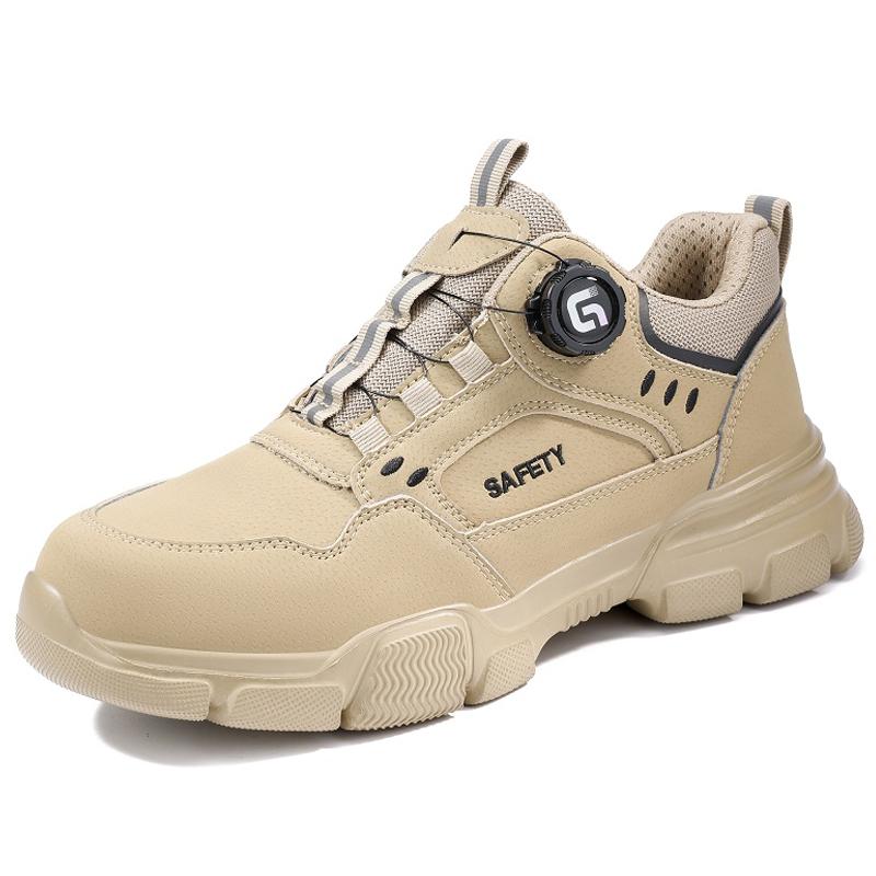 Nové pánské boty s otočnými knoflíky, odolné proti rozbití a propíchnutí, bezpečnostní obuv pro muže, pracovní boty s ocelovou špičkou, bezpečnostní nezničitelné boty