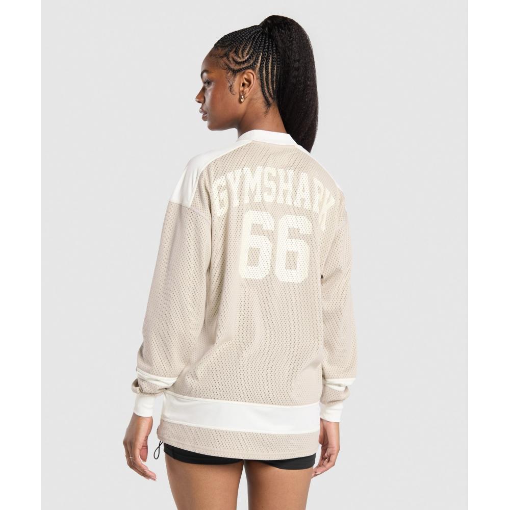 

GYMSHARK сетчатый университетский топ с длинными рукавами, цвет серый, мягкий белый B1C4I GCVV