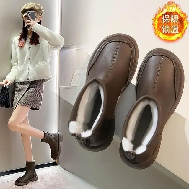 Fashion Snow Boots for Women 2025 New Model with Plush Warm Cotton Boots, Thick Soled Short Boots, Comfortable and Non Slip Ankle Boots
