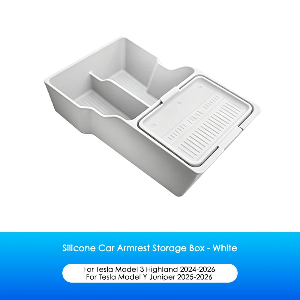 Heenvn Silicone Center Console Storage Box Armrest Organizer For Tesla Model 3 Highland Model Y Juniper 2025 2026 Accessories