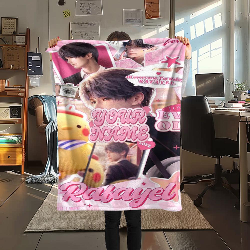 1PC Anime Series Custom Name Patterned Flannel Blanket Suitable For All Seasons For Home Decor Warmth And Comfort Gifts Holiday Present