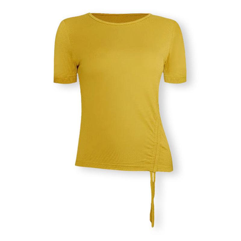 Damen Slim-Fit Kurzarm-Sweatshirt mit Kordelzug für Laufen, Outdoor-Sport und Yoga
