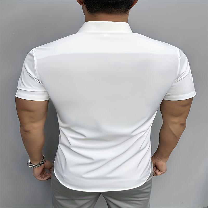 Herren-Sporthemd für den Sommer, einfarbig, Polyesterfaser, Slim Fit, kurzärmelig, Business-Casual-Mode, geeignet für den Außenbereich