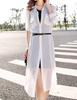 Religieuse Chiffon Long Cardigan Shirt Dress Women's See-Through (Size M, White)