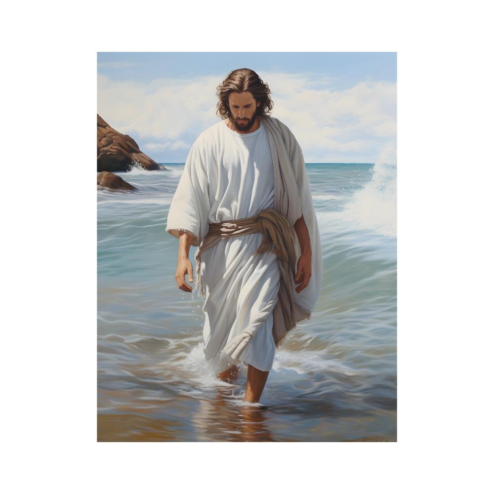 Jesus Walking On Water Canvas Wall Art Modern Vintage Minimalist Design, Print, Serene Religious Art for Living Room, Artwork Scripture Wall Decor
