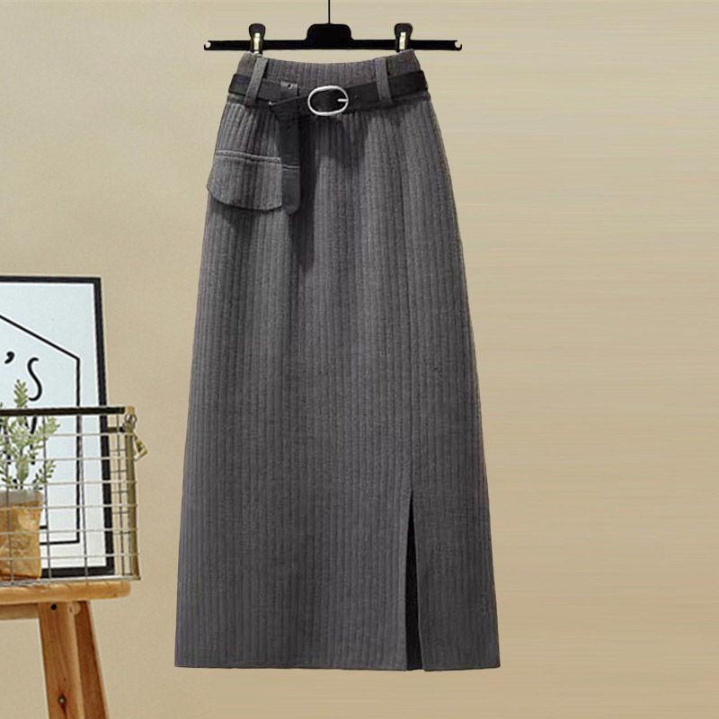 Women's Autumn Korean-Style Slimming Sweater and High-Waist Midi Skirt Set, G Size, 2025 Collection