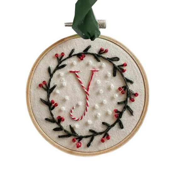 Yousheng DIY Embroidered Christmas Ornament Embroidered Initial Crafting Kit Mini Christmas Embroidery Kit for Beginners Xmas Tree Decor