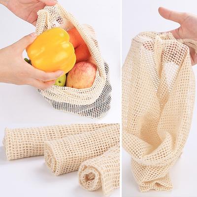 3PCS/LOT Cotton Mesh Vegetable Bags Produce Bag Reusable Cotton Mesh Vegetable Storage Bag Kitchen Fruit Vegetable with Drawstring