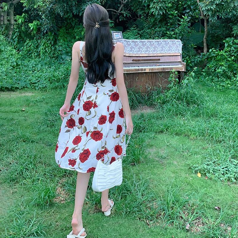 Floral Dress For  Lady  Long Sleeve Sweetfrench Vintage Midi Dress  Evening Party Retro Elegant One Piece Dress