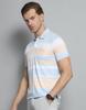 MONTE CARLO Mens Striped Blue Collar Neck Half Sleeve T-Shirt