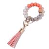 Stock Silicone Beads Elastic Bangle Bracelet Keychain Leather Tassel Silicone Beads Bracelet Wristlet Keychain for Women