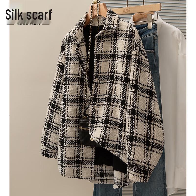 Women s Plaid Drop-Shoulder Lapel Shirt XL