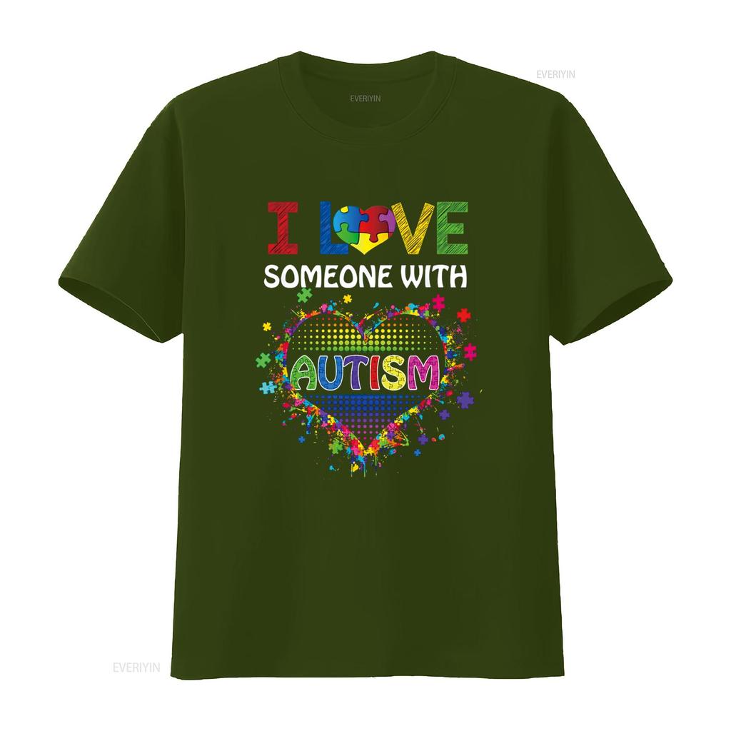 Autism Awareness T Shirt Mom I Love Someone with Vintage Washed Stylish Casual Versatile Stretched Homme Fashion Graphic