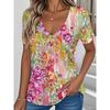 Summer Women Clothing Floral Print V Neck T Shirt Retro Casual Outdoor Blouse Plus Size