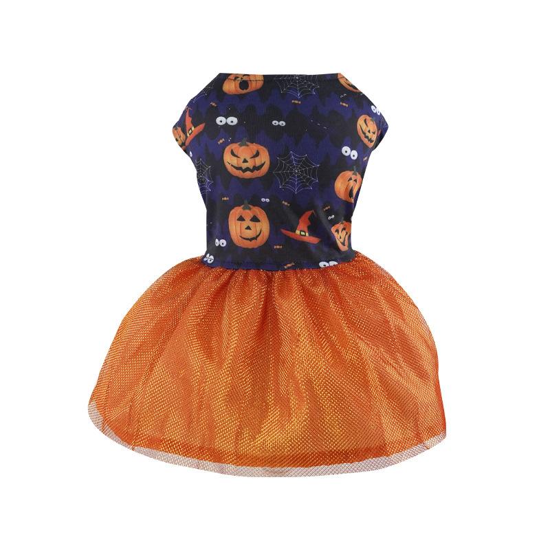 Halloween-Hundekleid mit Kürbismuster und Schleife, lustiger Rock, Chihuahua, Bichon, Hundekleider, Festival-Welpenkostüm, Haustier-Katzen-Hundekleidung
