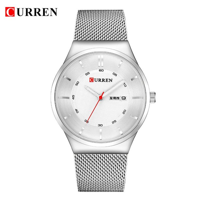 

CURREN новые мужские часы, тонкие круглые часы, простые часы с миланским сетчатым ремешком, водонепроницаемые часы
