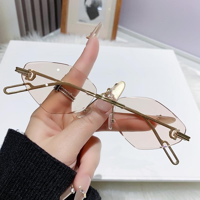 Diamond Shaped Sunglasses For Women  New Metal Sunglasses Frameless Sunglasses With Concave Design For Photography 90329